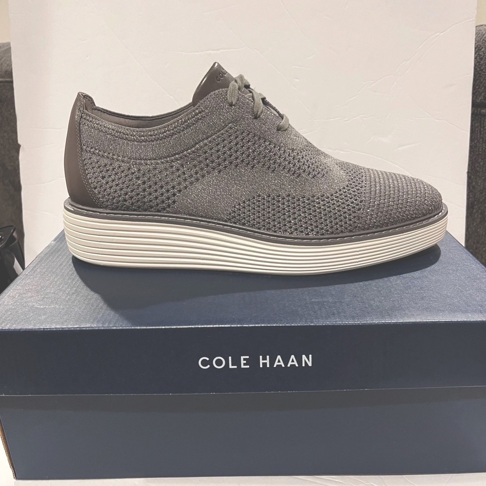 Cole Haan Womens 10.5 NIB Platform Oxford Shoes Stitchlite Metallic Gray Shimmer